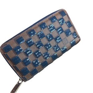 Louis Vuitton Blue and Brown Damier Sequined Zip Wallet 💙